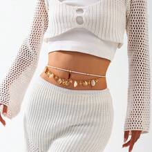 1件装度假海洋风贝壳星形串珠腰链，适合女性夏季、秋季、万圣节等场合。