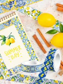 12 rouleaux de bandes adhésives style chinois frais avec motif de fruits de citron vert et de porcelaine bleu et blanc. Longueur 197 pouces. Ruban de masquage washi autoadhésif, autocollants, artisanat, emballage cadeau, fournitures pour journal DIY, couleurs mélangées, fournitures pour l'art et l'artisanat - Multicolore - Voir 5
