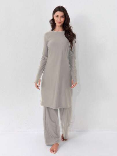 VFJ Muslimische Bademode für Frauen 2-teiliges Set, Vollständiger Sonnenschutz, Islamischer Burkini Badeanzug, Outfit für den Strand