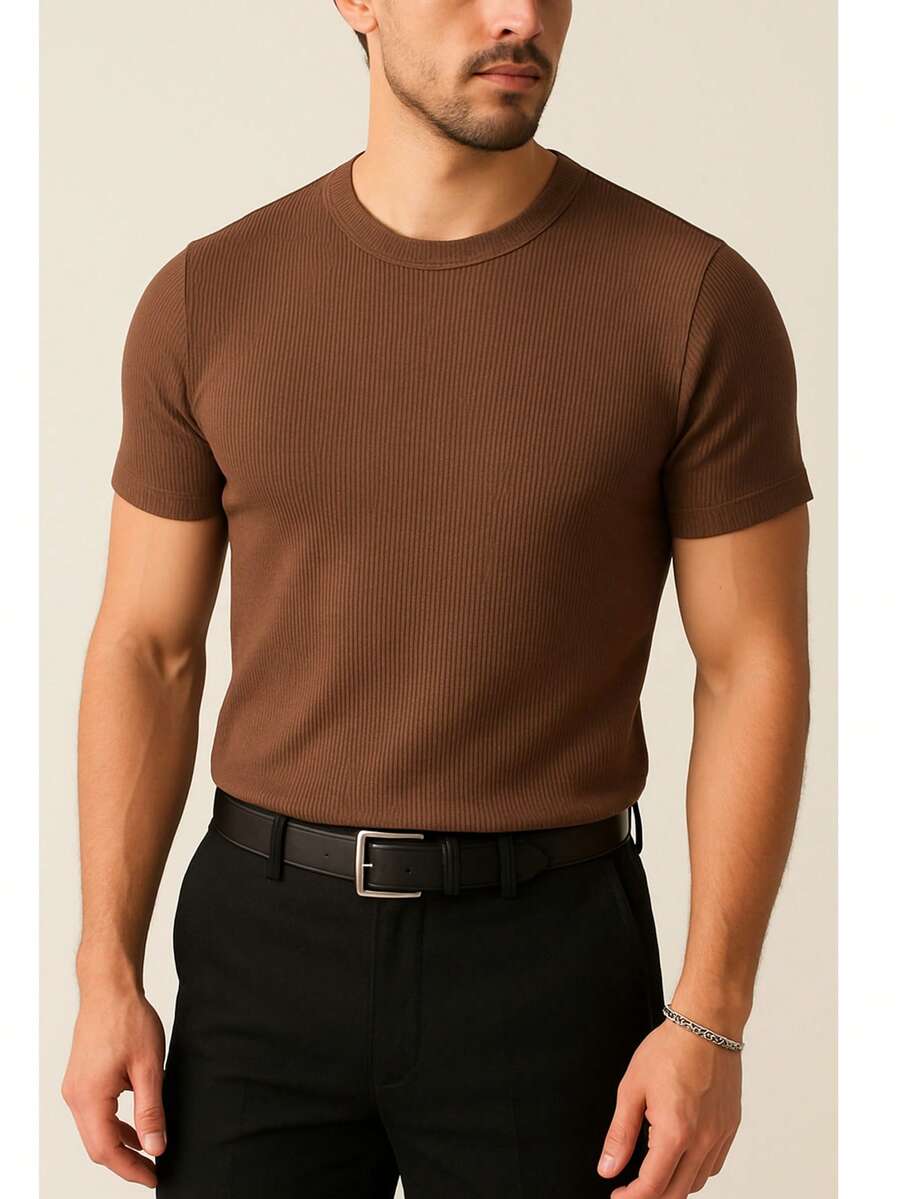 Men's Casual T-Shirt Slim Fit Basic Social Fashion - Rỉ Nâu - Xem 1