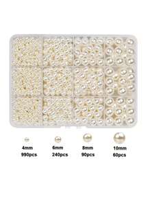 1 Box Of Fashionable Round Beads, 4/6/8/10mm ABS Imitation Pearls, DIY Handmade Production Kit Bracelet Pearl String Necklace Jewelry Production Process Decoration