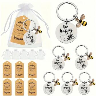 不锈钢蜜蜂钥匙扣套装 - 派对、教师节、毕业典礼、告别、感谢的励志主题礼物 - 持久、独特的纪念品、母亲节毕业
