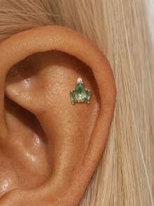 1 Stück Natürlicher Moos Achat 925 Sterling Silber Ohrringe für Frauen, klassischer flacher Rücken Piercing, minimalistisches Geschenk für Mütter, Brautschmuck, hochwertiger Schmuck