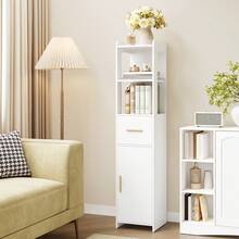 Bathroom Cabinet, Bathroom Furniture With One Door And One Drawer, Bathroom Cabinet With Adjustable Shelves, Open Compartment, For Small Spaces, Modern, 30 * 30 * 140 Cm, White - 白色 - 查看 3