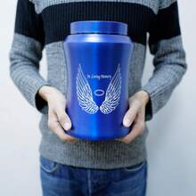 Large Cremation Urns For Adult Human Ashes, Angel Wings In Loving Memory Decorative Funeral Burial Urn For Male Female Ashes With Velvet Bag - Navy Blue - View 3