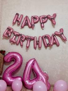 33pcs Pink Bow Birthday Balloon Set, 16" White/Black/Pink/Cream Happy Birthday Banner, Pink Mini Bow Decor, Birthday Party Decoration, Anniversary, Proposal, Wedding