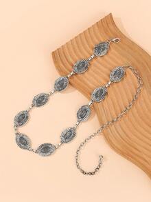 Vintage Silver Color Belt, Multi-Functional Dress Accessory, Elegant Summer Fashion Waist Chain, Retro Casual Style With Oval Hollow Design, Women Jewelry - Gold - View 8
