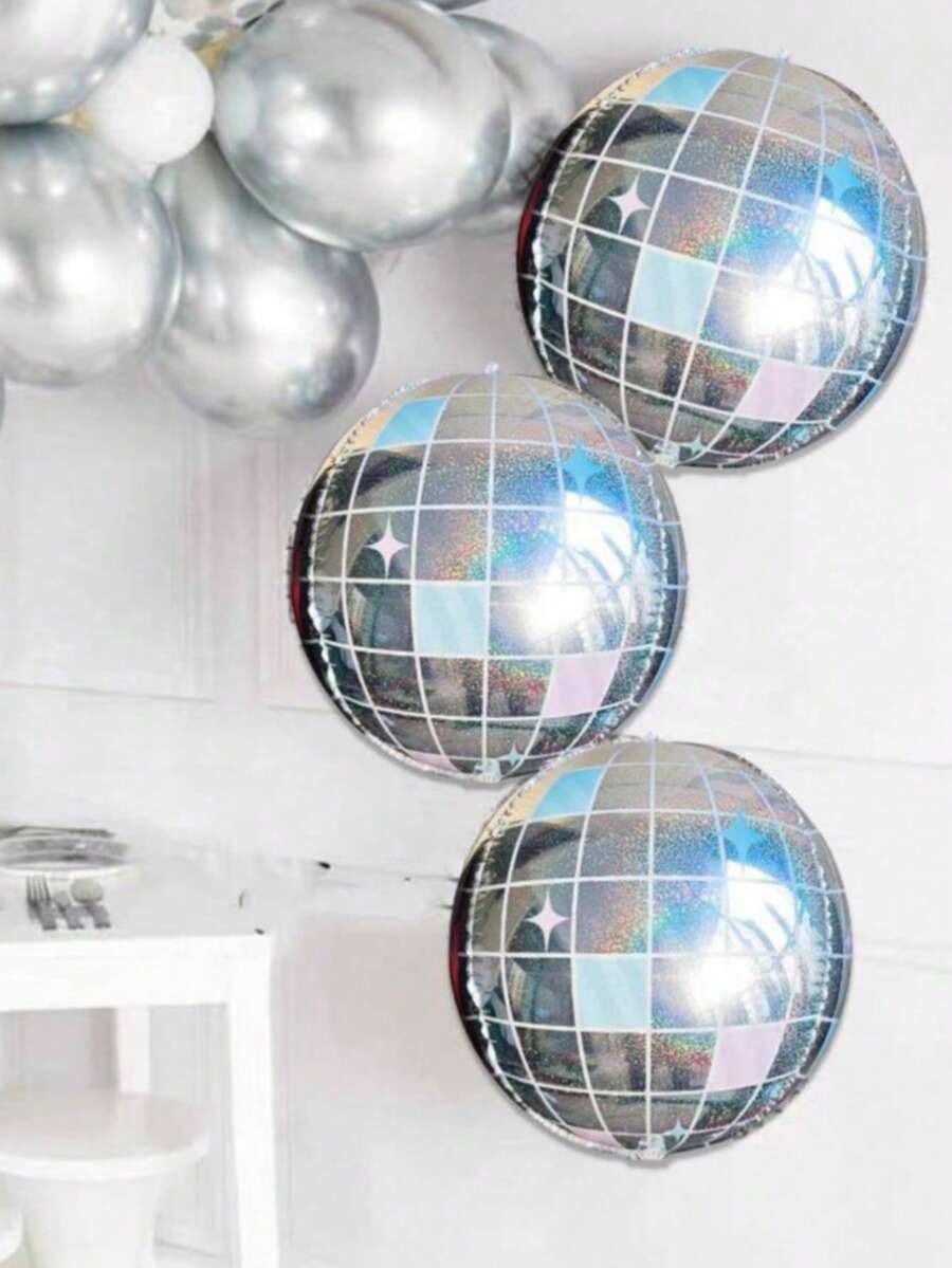 2/3/4 Stück Regenbogen Discokugel Folie Ballons, Laser Silber, Blau und Pink 4D Ballons, 22 Zoll Disco Einzelparty Dekorationen, modische Geburtstags Party Zubehör, 70er-80er Jahre Party Dekorationen, Disco Thema, Weihnachten, Muttertag, Abschluss