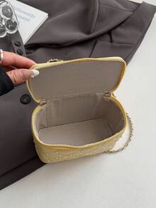 Mini Chic Rhombus Chain Strap Crossbody Bag, Versatile Square Shoulder Bag For Casual Wear - Yellow - View 4