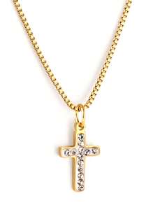 1 Pc Shiny Luxury Women's Cross Pendant Necklace Gold Color Stainless Steel Suitable For Daily Wear Leisure Party