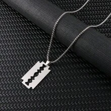 2025 Hip Hop Blade Pendant Necklace - Edgy Razor-Shaped Metal Charm, Smooth Finish Men's Jewelry, Adjustable Rope Chain, Cool Urban Streetwear Accessory - Perfect Gift For Him, Father's Day Or Birthday - Silver - View 5