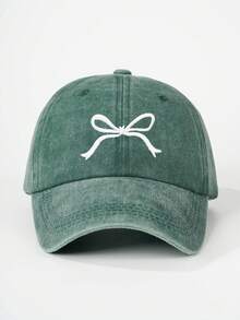 1pc Embroidered Bow Washed Baseball Cap, Breathable Adjustable Outdoor Golf Sun Hat For Women, Fashion Curved Brim Sun Hat For Men, Suitable For All Seasons, Couples Y2K Style