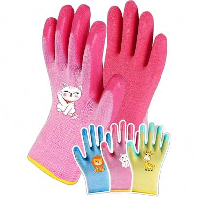 1 Pair Children's Gardening Gloves - Knitted Elastic Lining, Waterproof, Anti-Dirty, Anti-Slip, Latex Rubber Coated Palm, Provides Maximum Protection, Random Color/Style