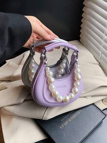 新款韩版珍珠手提包带肩带，迷你硬壳月亮装饰配饰包，女士小钱包，可装口红、硬币、钥匙 - A - 查看 10