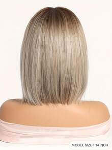 女士基本款波波头，带刘海，白色渐变色合成假发，哑光效果，高温纤维，玫瑰网帽，自然外观 - 彩色 - 查看 4