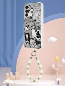 1个白色TPU吉他音乐猫图案防震手机壳和1个白色毛球手环，兼容多种手机壳/配套手机壳/支架手机壳/趣味手机壳/安卓手机壳/手机壳/手机壳/兼容OPPO手机壳/兼容 17 Pro Max/A14/A54/A52/A31 4G/A23/兼容红米Note 8 Pro/兼容红米Note 11 Pro 4G/兼容红米Note 12 4G/兼容OPPO A54，国际版，非国内版 - 白色 - 查看 5