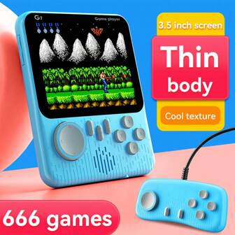 Consola de juegos portátil YiYi Game Box Macaron Mini con 666 juegos en 1, pantalla grande de 3.5 pulgadas, batería de 600 mAh, modo de juego para 1 o 2 jugadores, consola de juegos retro portátil con enchufe y juega