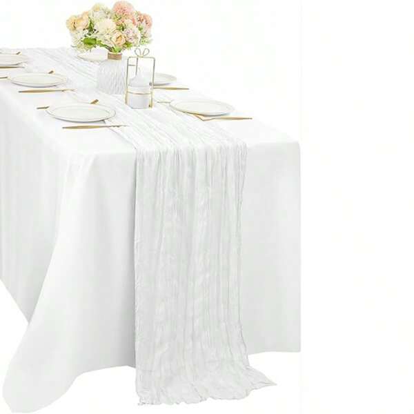 1pc Bohemian Cheese Print Sheer Chiffon Table Runner, Vintage Rustic Transparent Table Scarf Decor For Wedding Party, Baby Shower, Long Tables