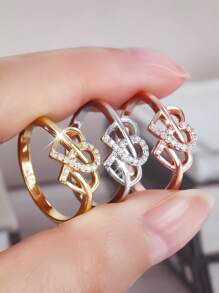 1 Peça Anel feminino Romântico e Cintilante de Alta Qualidade com Design de Coração Entrelaçado em Zircônia, Adequado para Noiva, Casamento, Noivado, Uso Diário, Dia dos Namorados, Aniversário, Presente de Aniversário para o Amor
