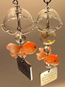 2pcs Dreamlike Goldfish Wind Chime Beaded Ornament, Small Fish Bead Decorative Hanging Accessory, Suitable For Bedroom, Yard, Garden, Phone, Bag Decoration