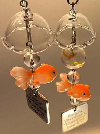 2 stuks dromerige goudvis windgong kralen ornament, kleine vis kralen decoratieve hangende accessoire, geschikt voor slaapkamer, tuin, telefoon, tas decoratie
