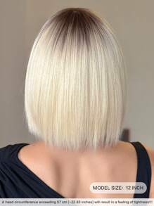 NICKY WALL Short Straight Blonde Bob Wig-12 Inch Elegant Wig With Bangs Dark Roots - Heat-Resistant Synthetic Fiber Wigs For Parties, Mother's Day - Easy Care For All Occasions(1Pc Hairnet For Free)