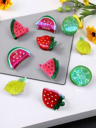 1 paar schattige acryl fruit haarspeldjes, veelzijdig voor woon-werkverkeer, lente/zomer/herfst/winter, schattige mini haarspeldjes, klauwclip
