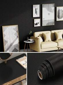 1 Roll 40cm Wide Wallpaper, Wall Decor, Matte Black Removable Thick Wallpaper, Black DIY Self-Adhesive Contact Paper Waterproof Wallpaper, Suitable For Wall And Furniture Covering, Home Cleaning, Kitchen Renovation, Ideal For Graduation Gift - Black - View 9