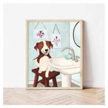 1pc Frameless Interesting Animal Print Canvas Posters Vintage Painting Highland Cow Dog Printing Wall Arts Modern Bathroom Wall Decoration Home Decoration Gift ,Wall Art With Frame