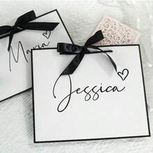 Personalized Christmas Gift Bags, Christmas Gift Bags, Custom Christmas Gift Bags, Christmas Party Gift Bags, Christmas Eve Gift Bags, Personalized Name Gift Bags, Ribbon Tie Gift Bags, Thank You Gift Bags, Birthday Gift Bags, Wedding Gift Bags, Bridesmaid Gift Bags, Casual Urban - White Black Frame Gift Bag - View 3