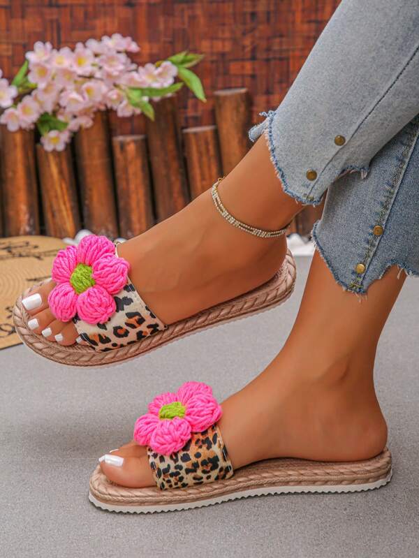 Women's Summer Cute Floral Flat Sandals, Comfortable Lightweight Slip-On Shoes For Party, Beach