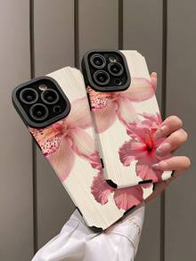 1pc Vintage Lily Pattern Vertically Striped Faux Leather Soft Protective Phone Case, Compatible With Apple & Models Waterproof Shockproof Anti-Fall Scratch Resistant - Multicolor - View 4