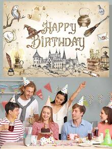 1PC Magical Birthday Wizard Background Witch Magic Castle Vintage Book Owl Birthday Background Cloth Suitable For Photography Background Of Cake Table Decoration, Suitable For Home Indoor And Outdoor Birthday Party Decoration, Suitable For Celebration And Photography Suitable For Birthday, Etc. - Multicolor - View 6
