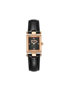 Folli Follie 2pcs Classic Watch For Women With Bangle Bracelet Business Casual Wrist Watches For Woman,Vintage Small Face Square Watch With Bracelet Ladies Quartz Watch With Leather Strap