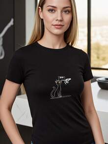 Cat-Skeleton-Hand-Boop-Halloween-T-Shirt - 黑色 - 查看 3