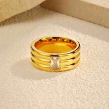 1 件简约不锈钢几何锆金戒指，男女通用礼物，夏季