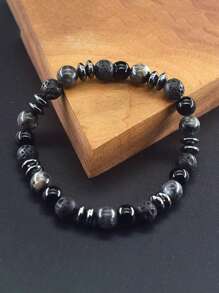 1 Stück Herren Schutzarmband - Labradorit & Schwarze Vulkanstein Perlen Armband für Frauen Männer, spiritueller Schutz und energetisches Gleichgewicht Schmuck