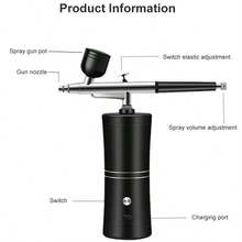 0.3mm Mini Air Compressor Kit Air Brush Paint Spray Gun Airbrush For Nail Art Craft Cake Nano Fog Mist Sprayer - Noble Black Round Pump + Airbrush + 2 Pots + Brush - View 6