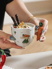 Tazas con asas de verduras creativas, tazas de cerámica con diseño de apretón de manos de dibujos animados lindos, elegantes tazas de leche/café para uso en el hogar y de vuelta a la escuela - opción múltiple - Ver 6