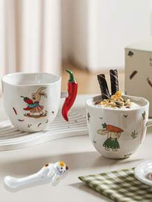 Tazas con asas de verduras creativas, tazas de cerámica con diseño de apretón de manos de dibujos animados lindos, elegantes tazas de leche/café para uso en el hogar y de vuelta a la escuela - opción múltiple - Ver 9