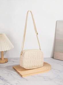 New Bohemian Woven Crossbody Bag, Colorful Holiday Straw Bag, Travel Bag, Fashionable Portable Storage Bag, Colorful Woven Bag, Colorful Beach Bag, Essential For Summer, Vacation Travel, Best Match For Beach, Festival Party Shopping, Beach Essentials, Beach Necessities, Beach Supplies & Summer Essentials, Latest Holiday Bag, Hottest Beach Bag, Beach Bags - Beige - View 4