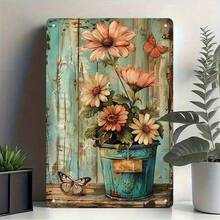 1PC Rustic Tin Sign, Floral Illustration, Motivational Quote, Perfect For Living Room, Bedroom, Or Office, -Friendly, Durable Metal, Inspirational Wall Art, Vintage Style, High-Quality Material, Rustic Home Dr, 8x12 Inches / 20x30 Cm - 彩色 - 查看 8