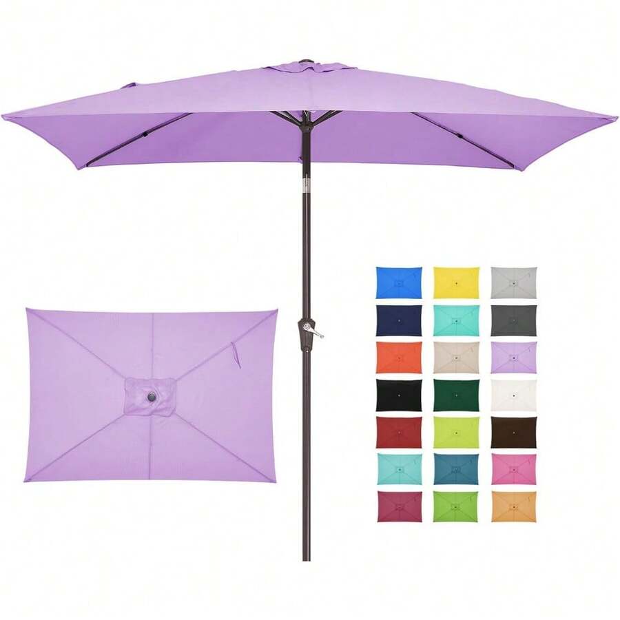 6.5x10 Ft Rectangular Patio Umbrellas Outdoor Market Umbrella With Push Button Tilt And Crank, Rectangle Table Umbrella 6 Sturdy Ribs UV Protection For Pool Garden Backyard Deck, Red - Taro Purple - View 1