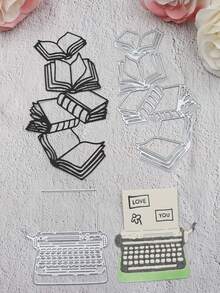 1 pieza de set de troqueles de corte de metal con diseño de máquina de escribir y libro, ideal para manualidades de scrapbooking, elaboración de tarjetas, álbumes de fotos y decoraciones navideñas - Plateado - Ver 1