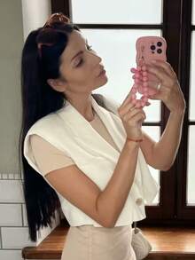 Chaleco corto para mujer de verano de color liso - Blanco - Ver 4
