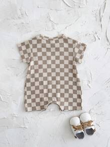 Pelele de manga corta minimalista informal a cuadros para bebés niños/niñas, verano