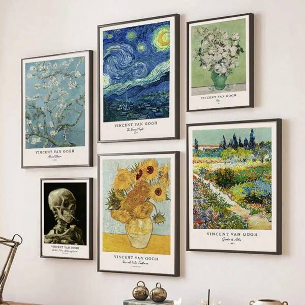 1 pieza Impresión en lienzo de las escrituras de Vincent Van Gogh con opción de marco, póster de La Noche Estrellada, obra maestra para decoración de sala de estar y dormitorio