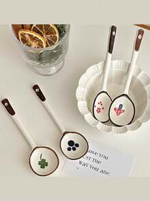 2 Pieces Ceramic Long-Handled Spoon, Japanese Coffee Spoon, Vintage Ramen Spoon, Rice Noodle Dinner Spoon, Dessert Spoon, Beautiful And Unique Shape, Ceramic Asian Spoon, High-Grade Spoon For Handicrafts And Artworks, Heat-Resistant Accessories For Kitchen And Restaurant, Reusable Porridge Ramen And Soup Cutlery, Home Dining And Restaurant Serving Cutlery.,School Supplies - Multicolor - View 13