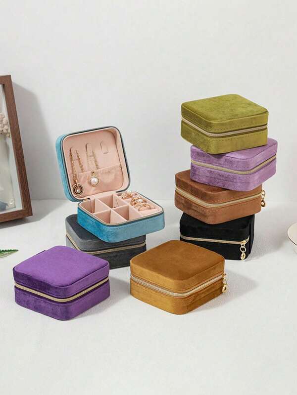 1pc Women Velvet Jewelry Box, Jewelry Storage Case, Travel Jewelry Organizer, Dual-Layer Portable Mini Jewelry Display And Storage Box, Suitable For Earrings, Rings, Necklaces, Bracelets, Nail Art, Mother's Day, Christmas, Halloween Gift For Her For Women Storage Organizer Travel Essentials Back To School Dormitory Storage