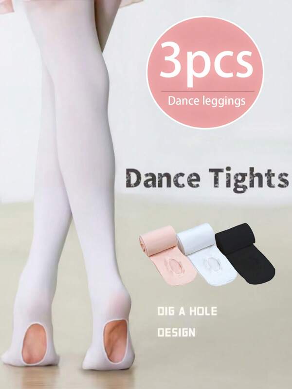 3 Pairs Girls Velvet Hollow Out Bottom Elastic Ballet Dance Tights